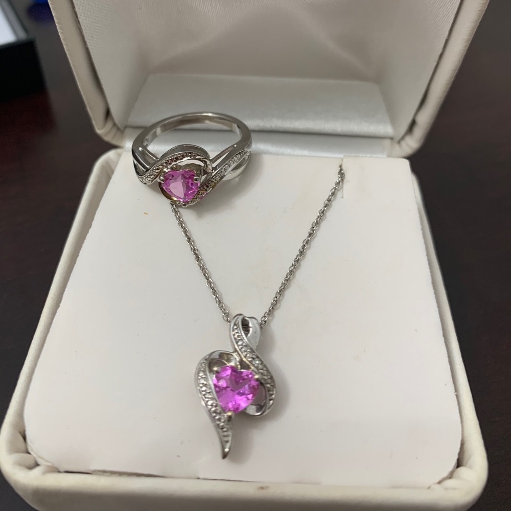 Pink Tourmaline Ring and Necklace Set